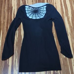 Black Sweater Dress with Spider Web Design